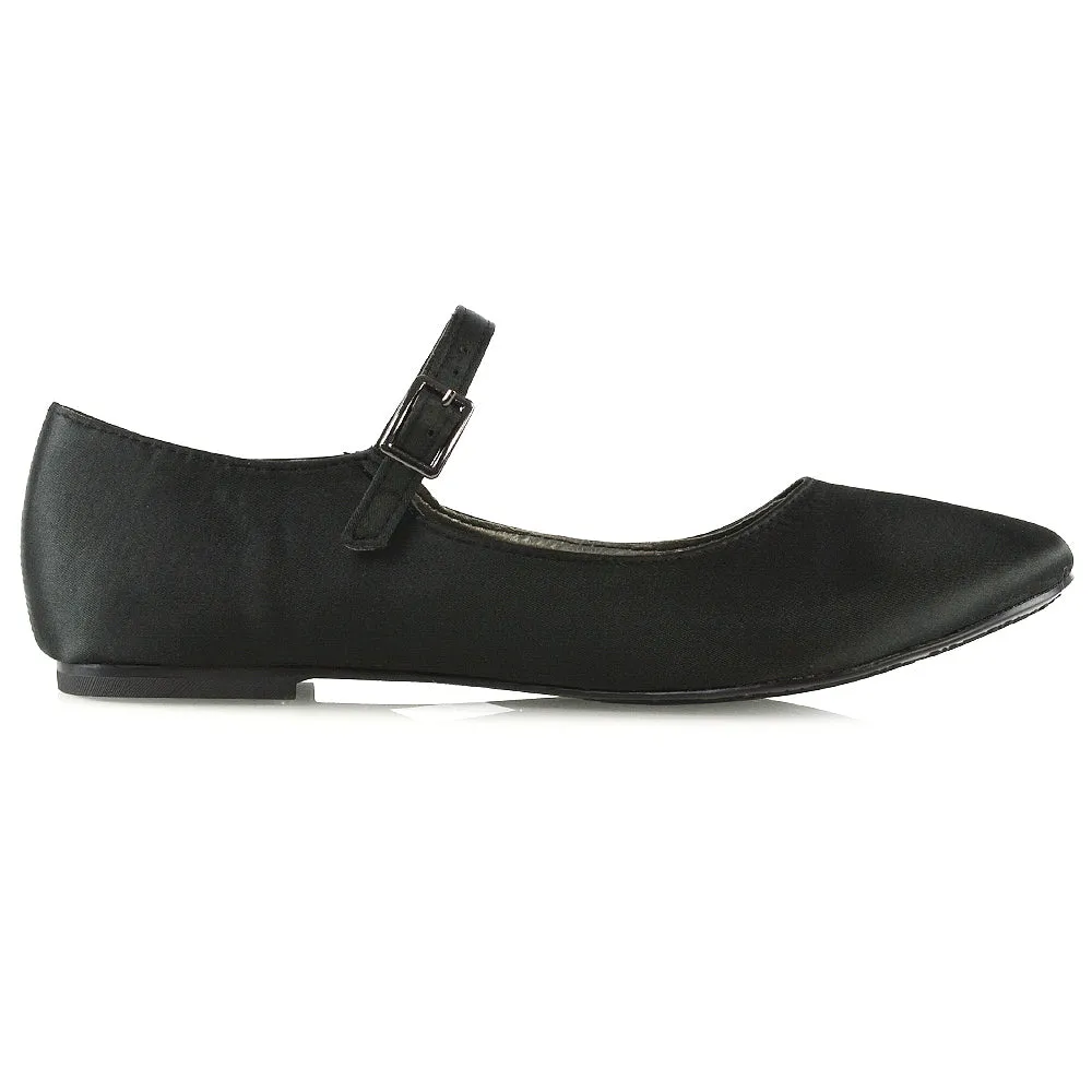 Nellie Ballerina Pump over the Foot Buckle up Strap Wedding Flat Bridal Shoes in Fuchsia Satin