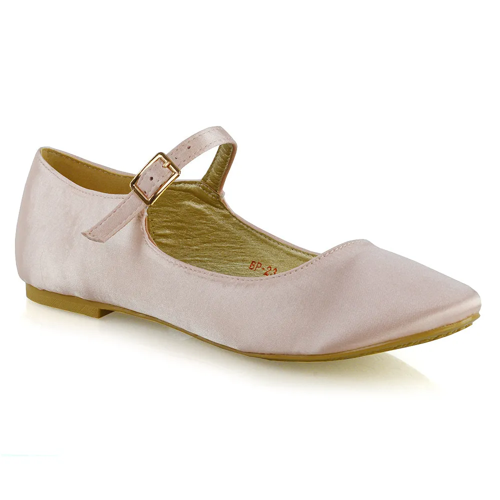 Nellie Ballerina Pump over the Foot Buckle up Strap Wedding Flat Bridal Shoes in Fuchsia Satin