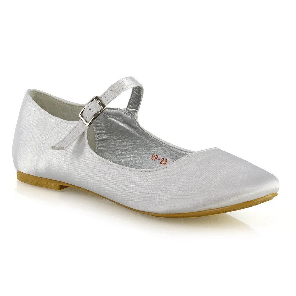 Nellie Ballerina Pump over the Foot Buckle up Strap Wedding Flat Bridal Shoes in Fuchsia Satin