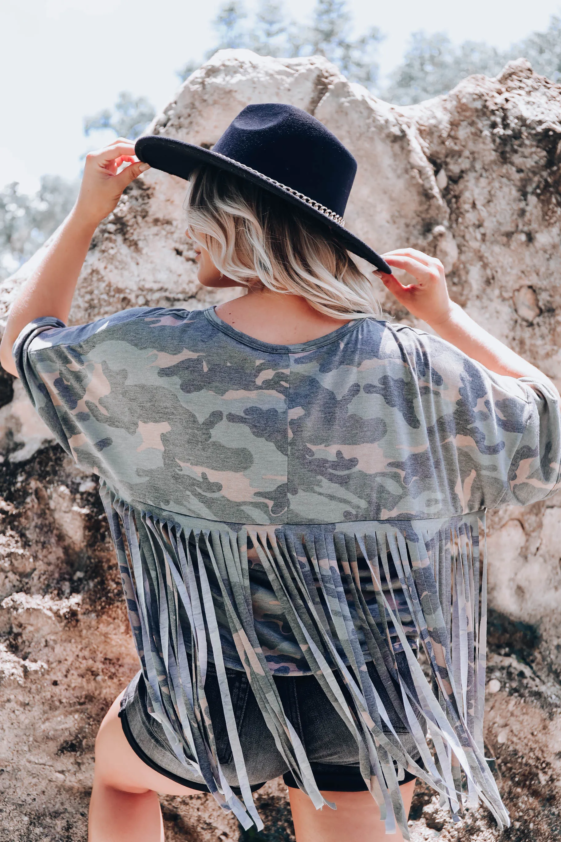 Never Enough Fringe Camo Top