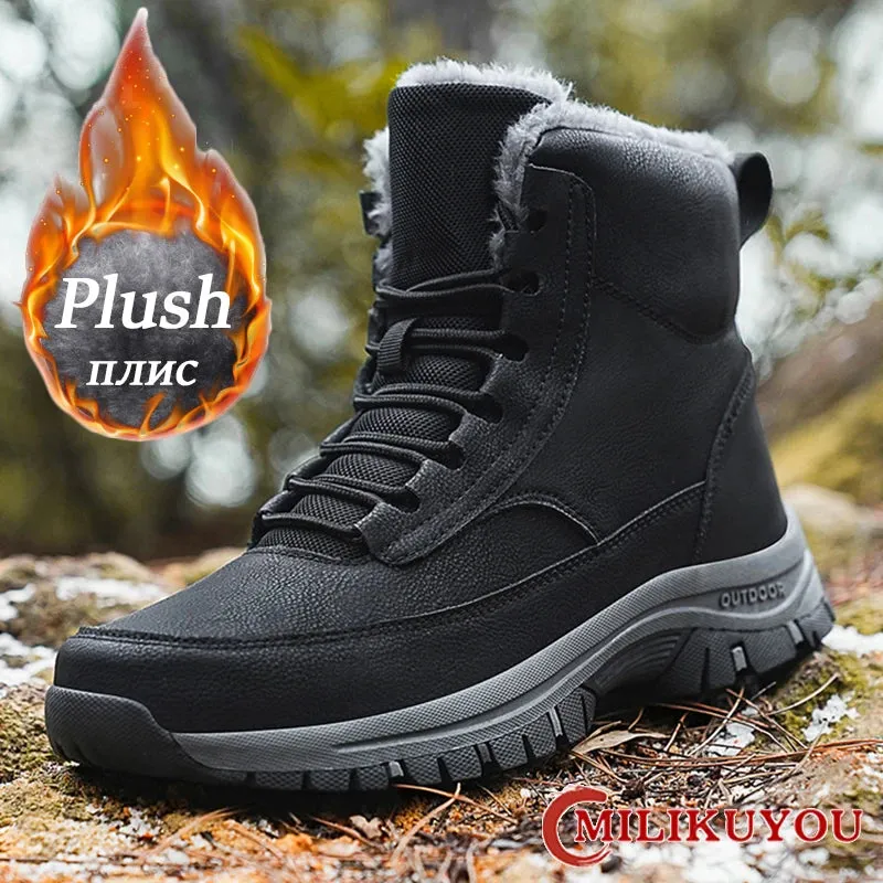 NeW Men Winter Snow Boots For Waterproof Leather Sneakers Super