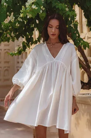 Palmira Handcrafted Linen Mini Dress|White (Last one remaining)