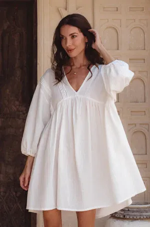 Palmira Handcrafted Linen Mini Dress|White (Last one remaining)
