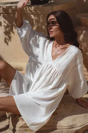 Palmira Handcrafted Linen Mini Dress|White (Last one remaining)