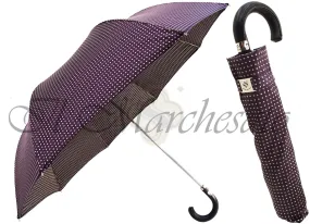 Polka Dot Men's Folding Umbrella - Black Leather Handle