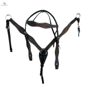 Premium Argentinian Leather Headstall and Breast Collar Floral Tooled