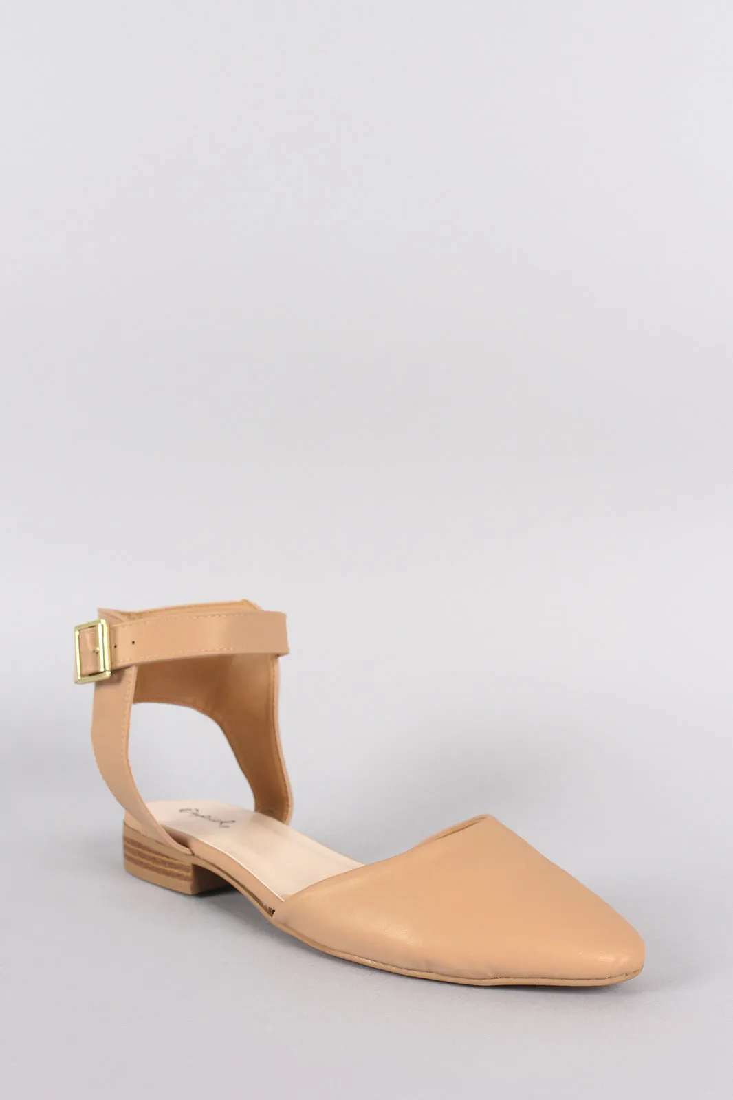 Qupid Almond Toe Buckled Ankle Strap Flat