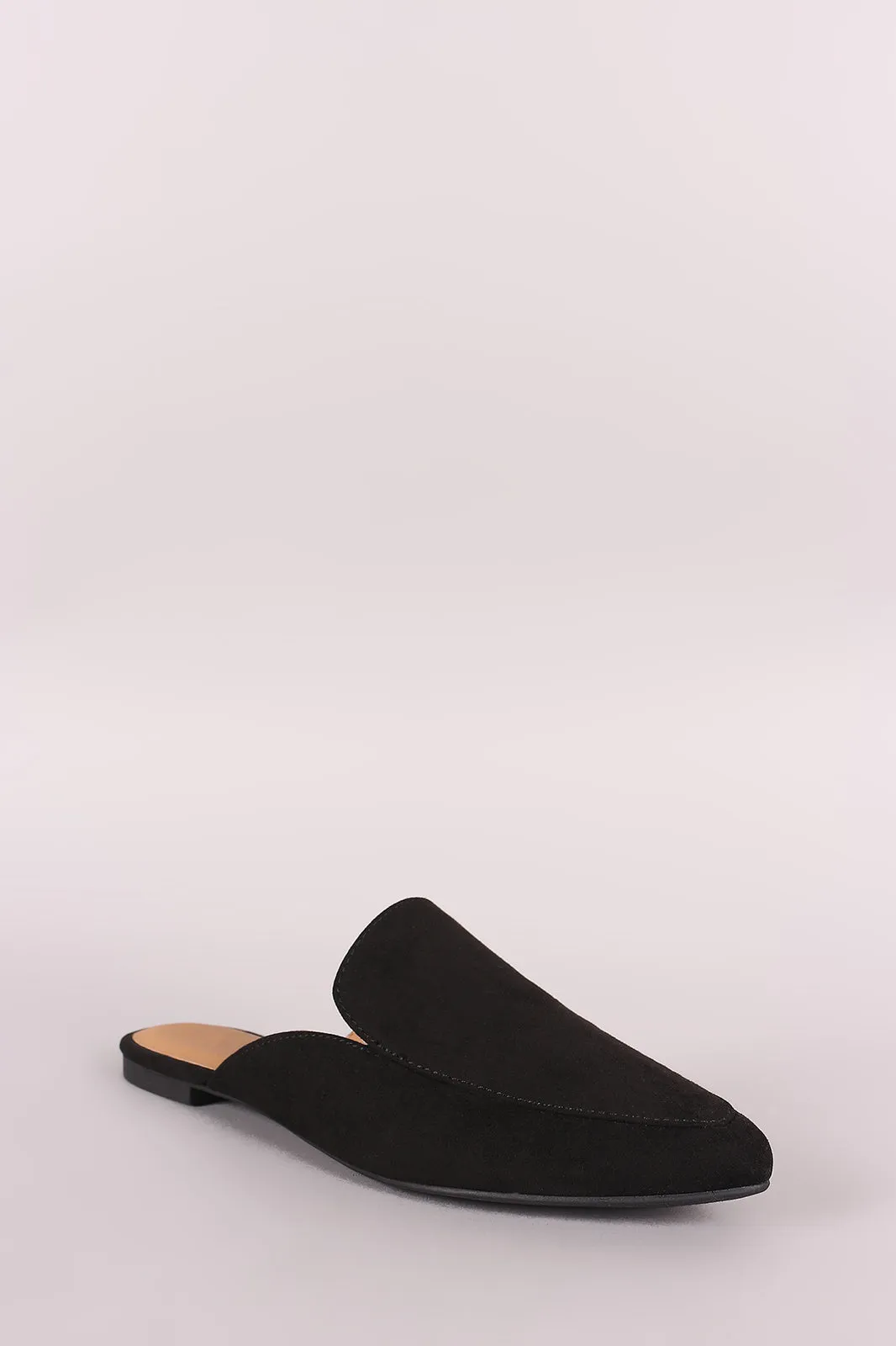 Qupid Suede Pointy Toe Mule Loafer Flat