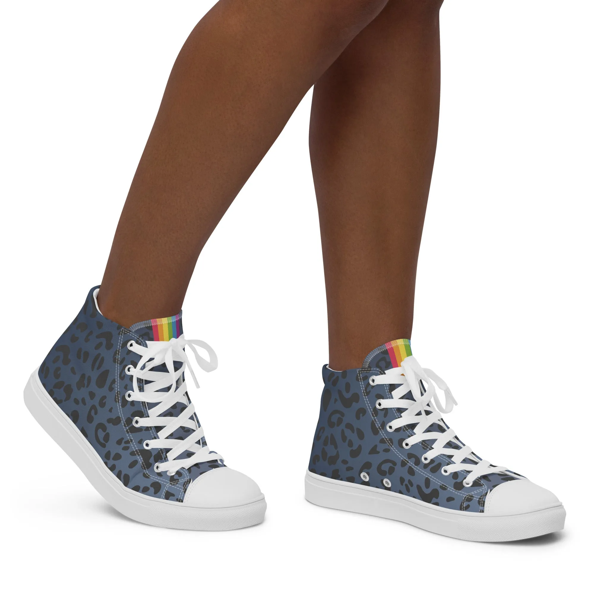 Rainbow Flag Blue Leopard Print High Top Trainers (female sizes)