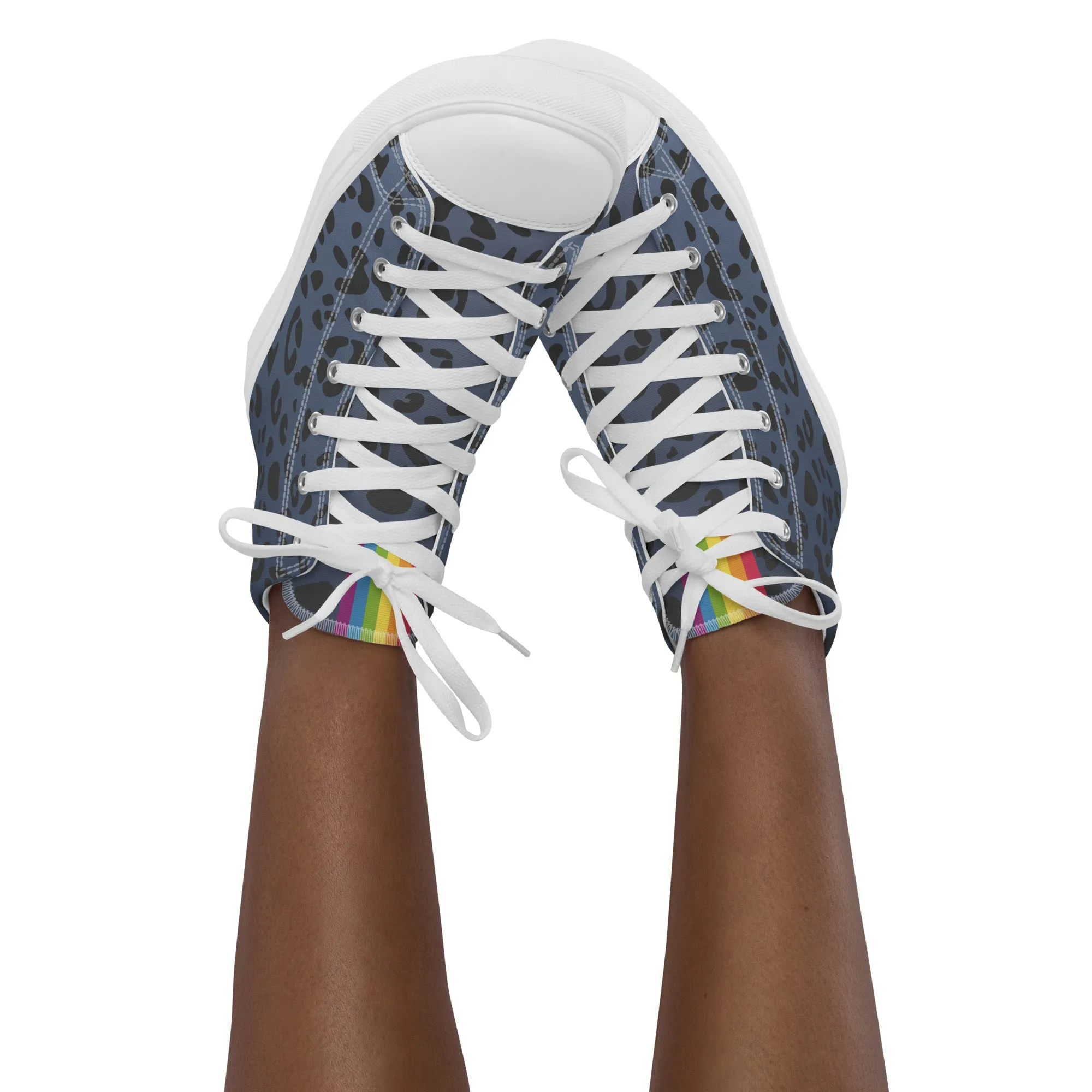 Rainbow Flag Blue Leopard Print High Top Trainers (female sizes)