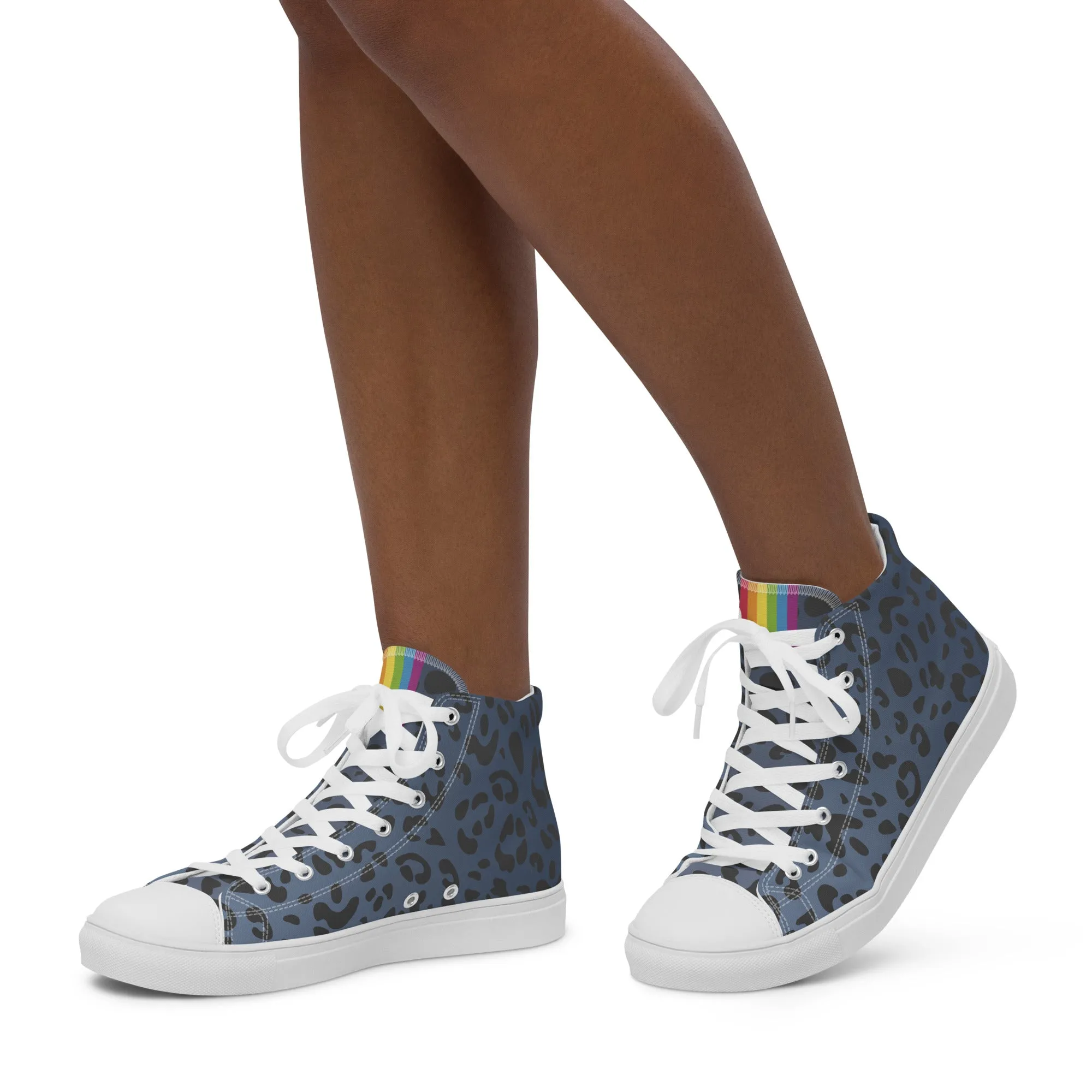Rainbow Flag Blue Leopard Print High Top Trainers (female sizes)
