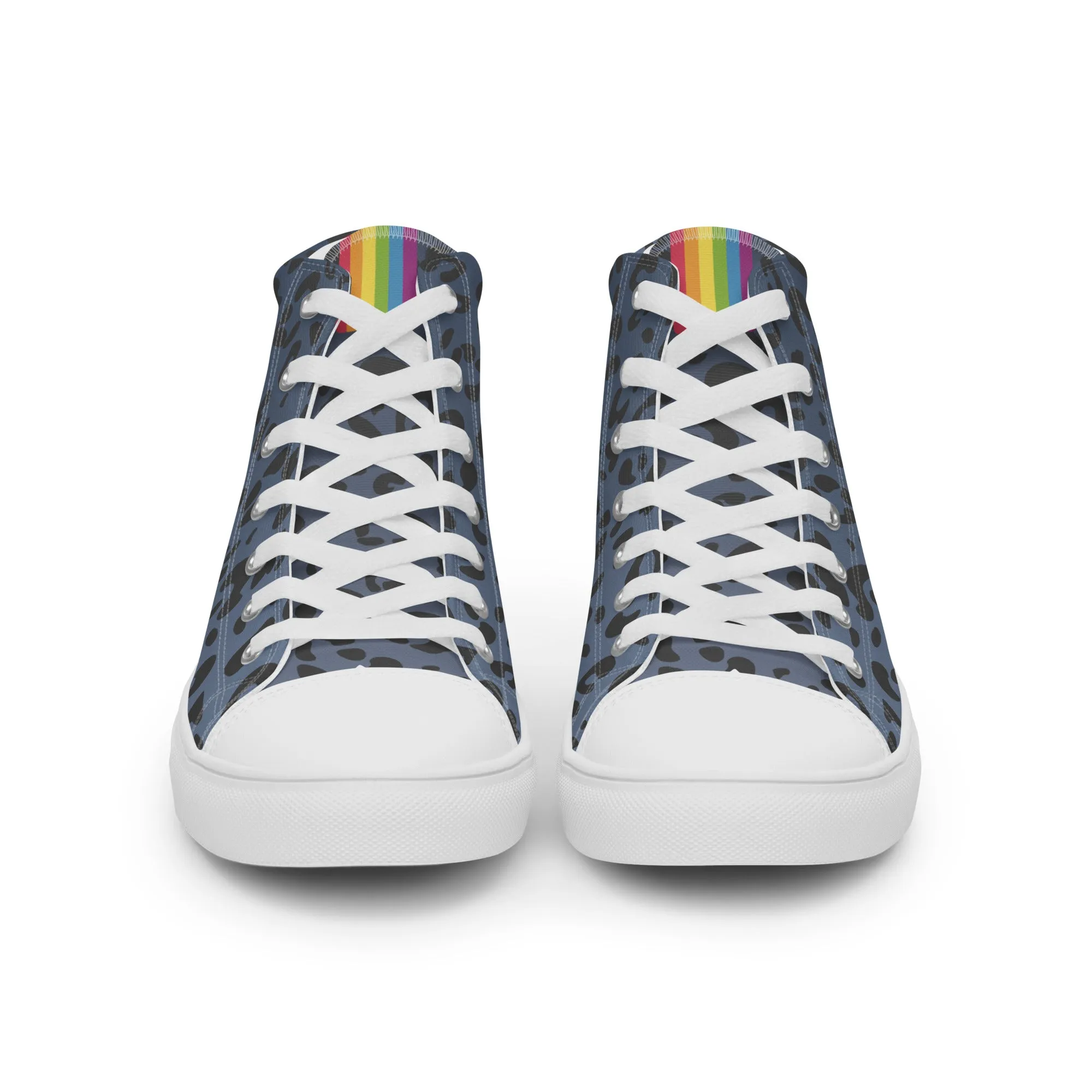 Rainbow Flag Blue Leopard Print High Top Trainers (male sizes)