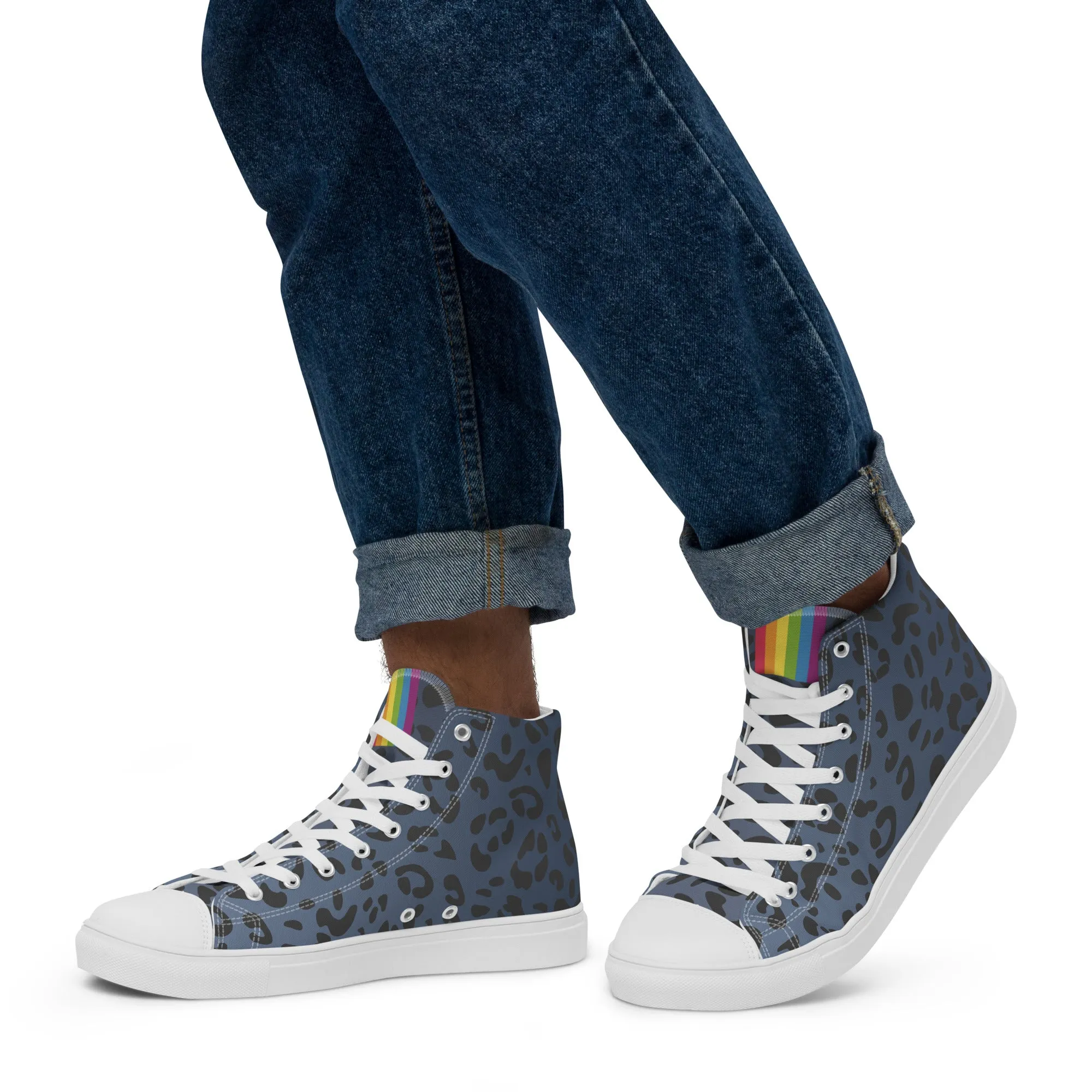 Rainbow Flag Blue Leopard Print High Top Trainers (male sizes)