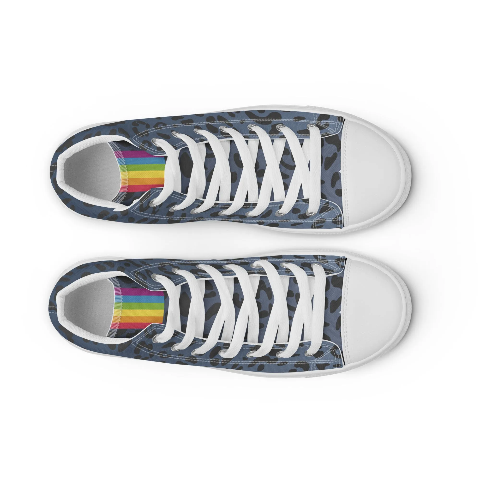 Rainbow Flag Blue Leopard Print High Top Trainers (male sizes)