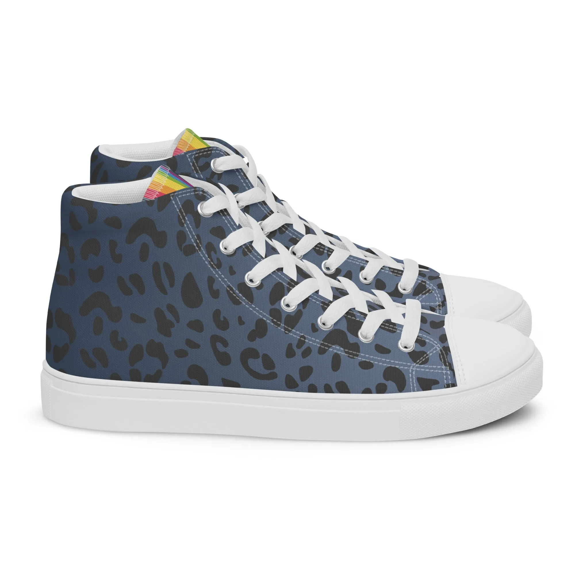 Rainbow Flag Blue Leopard Print High Top Trainers (male sizes)