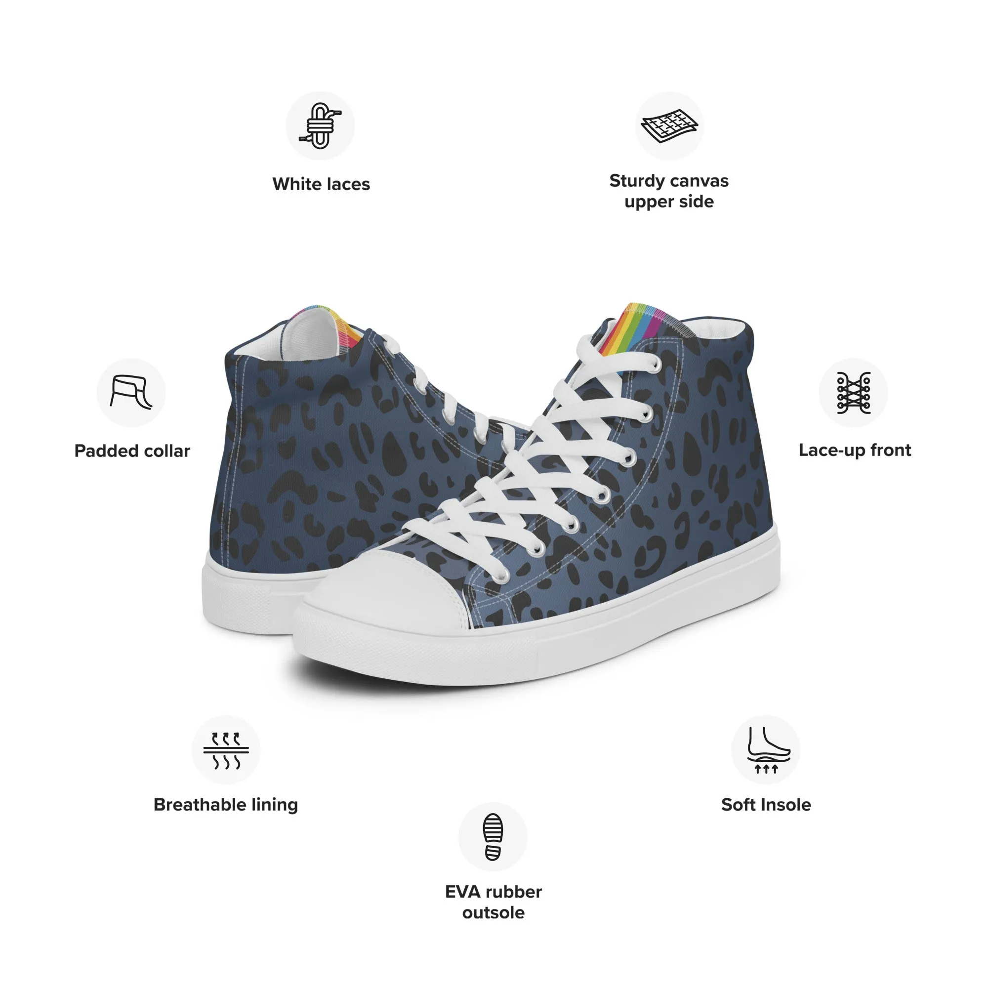 Rainbow Flag Blue Leopard Print High Top Trainers (male sizes)
