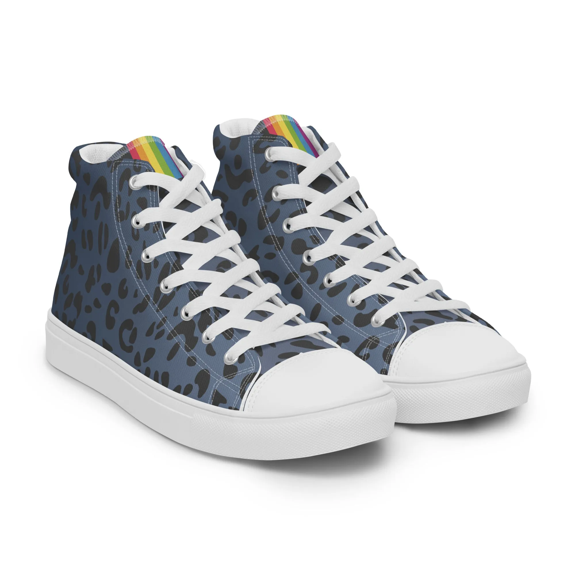 Rainbow Flag Blue Leopard Print High Top Trainers (male sizes)