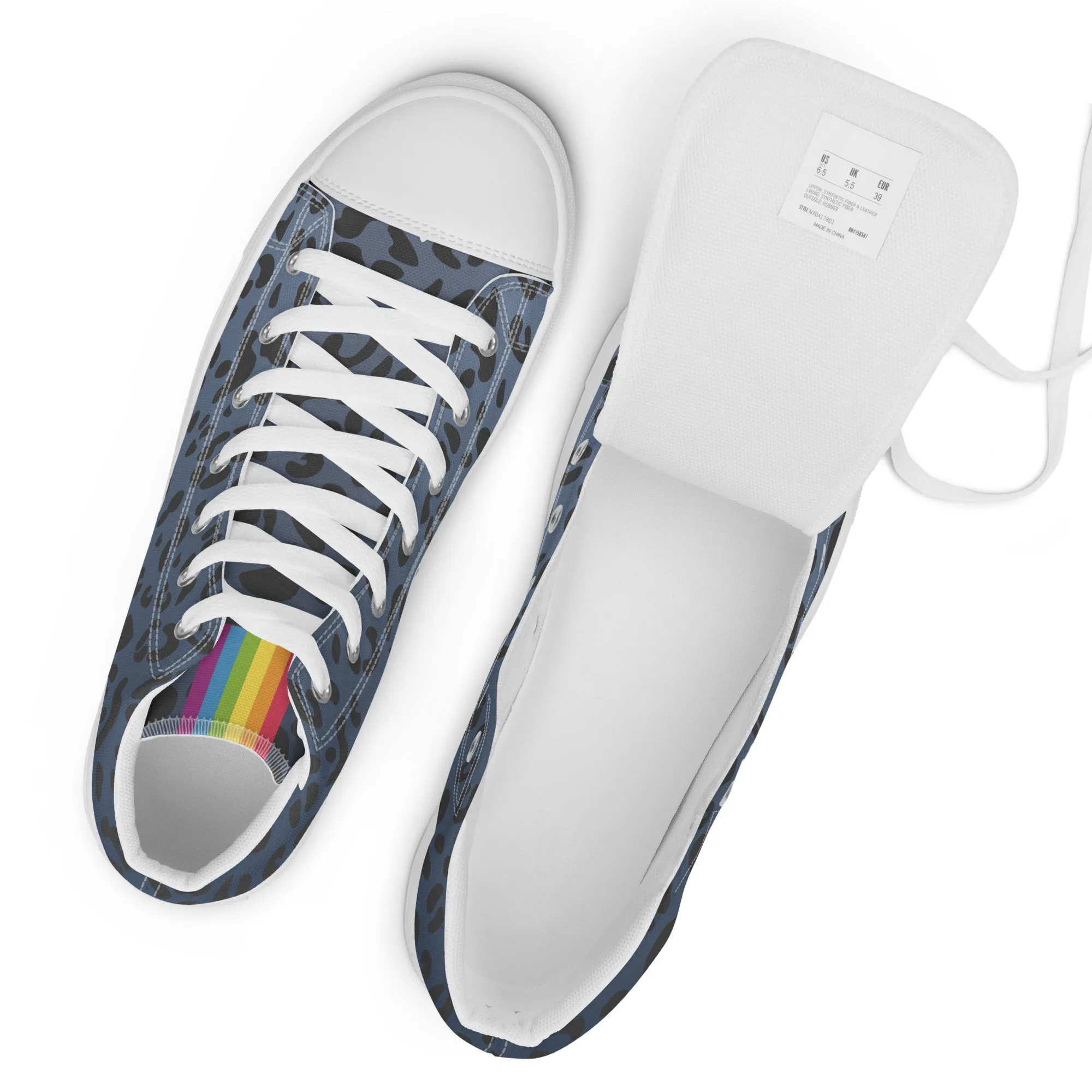 Rainbow Flag Blue Leopard Print High Top Trainers (male sizes)