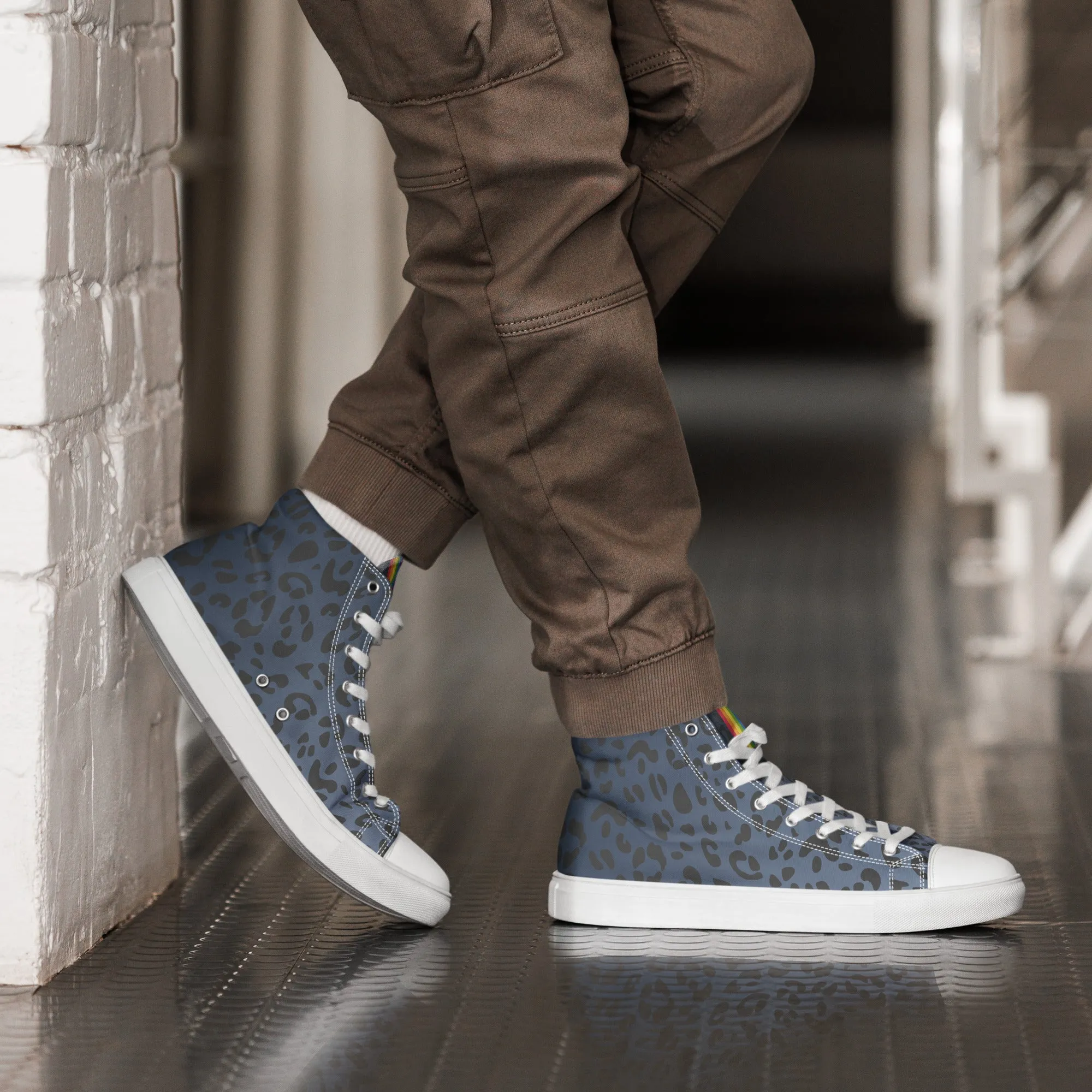 Rainbow Flag Blue Leopard Print High Top Trainers (male sizes)