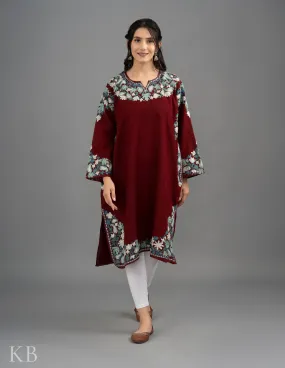 Rang-e-Khizan Pure Wool Maroon Paisley Aari Phiran
