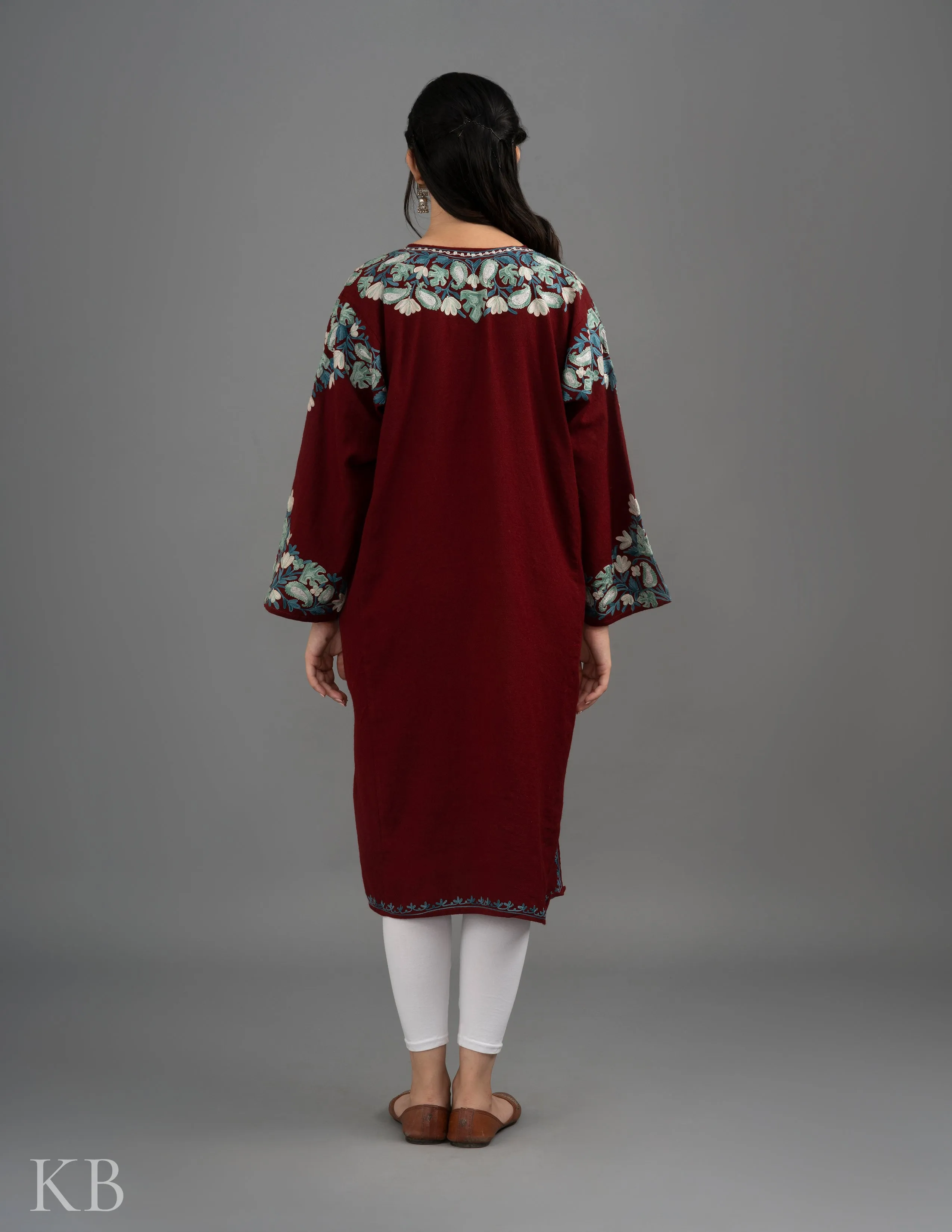 Rang-e-Khizan Pure Wool Maroon Paisley Aari Phiran