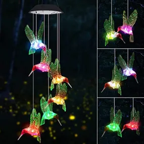 STAR WORK Plastic Solar Wind Chimes Color-Changing Outdoor Waterproof Led Solar Powered Easy To Hang Best For Outdoor Decor,Yard Decorations. (Birds Light)