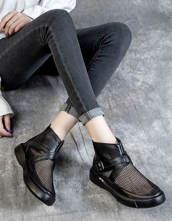 Summer Mesh Retro Leather Ankle Boots 35-43