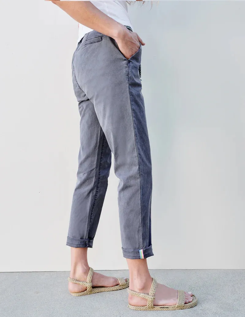 SUNDRY ROLLUP TROUSER WITH TRIM IN PIGMENT DEEP SEA