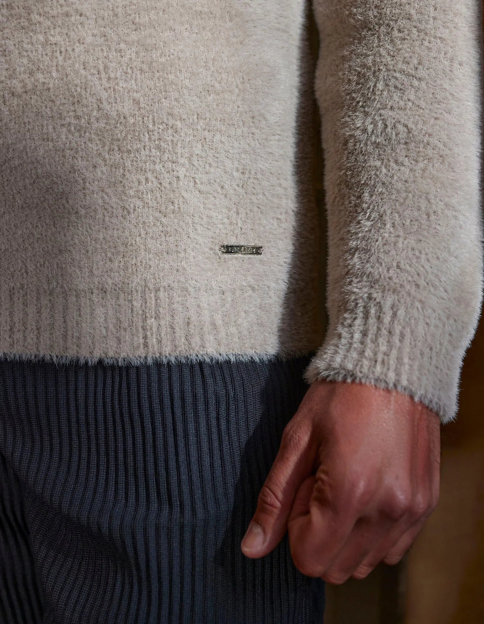 Taupe Mohair Open Collar