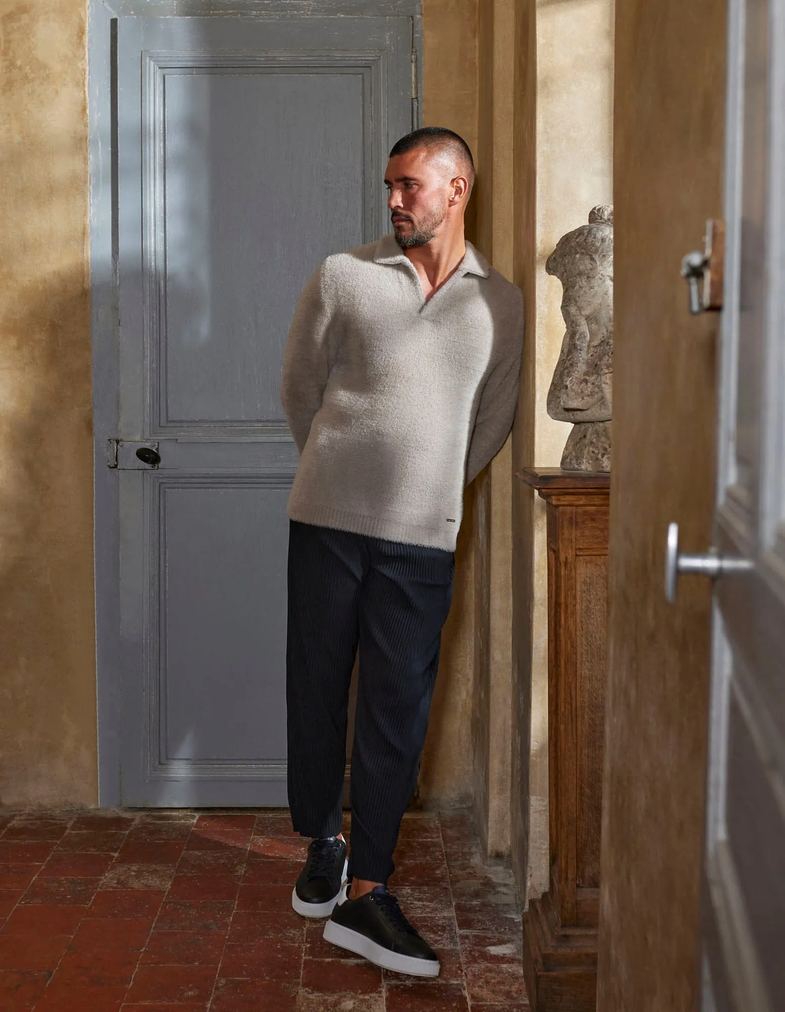 Taupe Mohair Open Collar