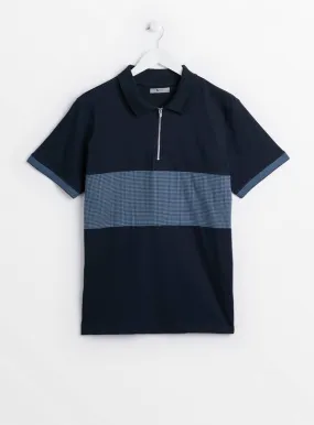 Tu Dogtooth Navy Blue Stripe Mens Polo Shirt
