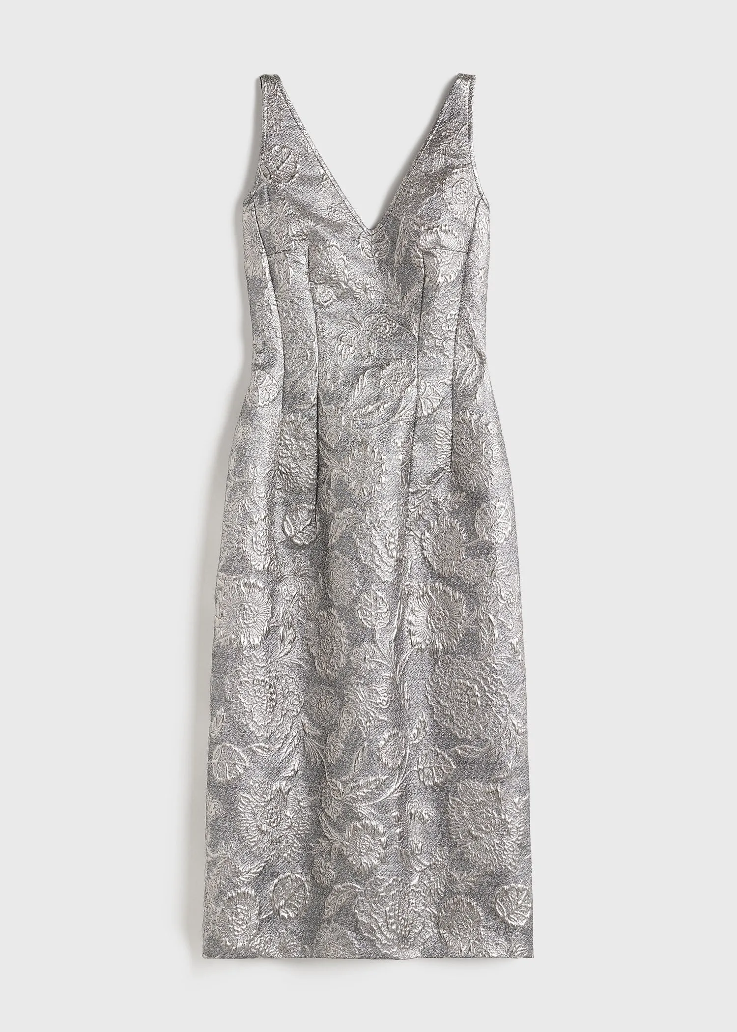 V-neck brocade dress silver