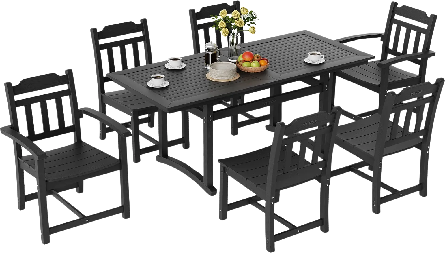 Vevor Patio Dining Set All-Weather Outdoor Table and Chairs 7 Piece Black New