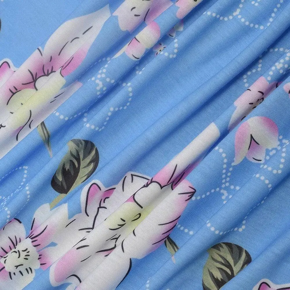 Vintage Light Blue Elegant Floral Swing Dress