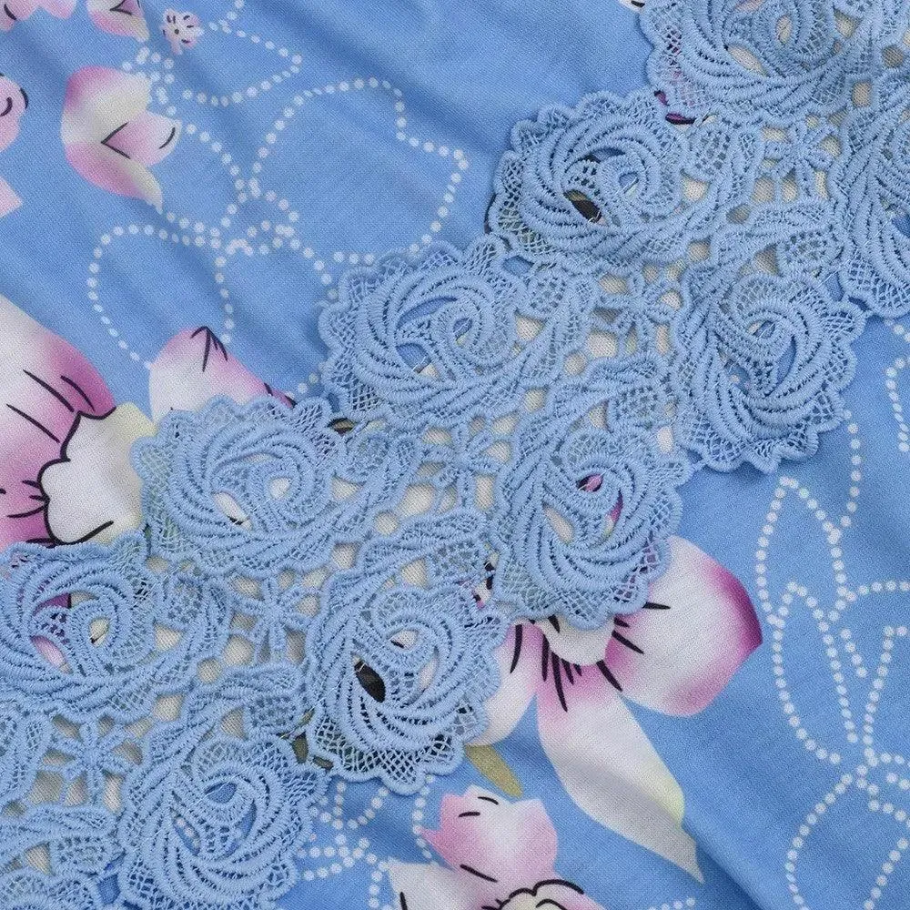 Vintage Light Blue Elegant Floral Swing Dress