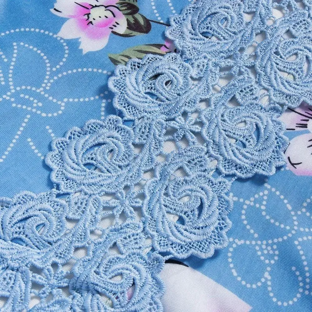 Vintage Light Blue Elegant Floral Swing Dress
