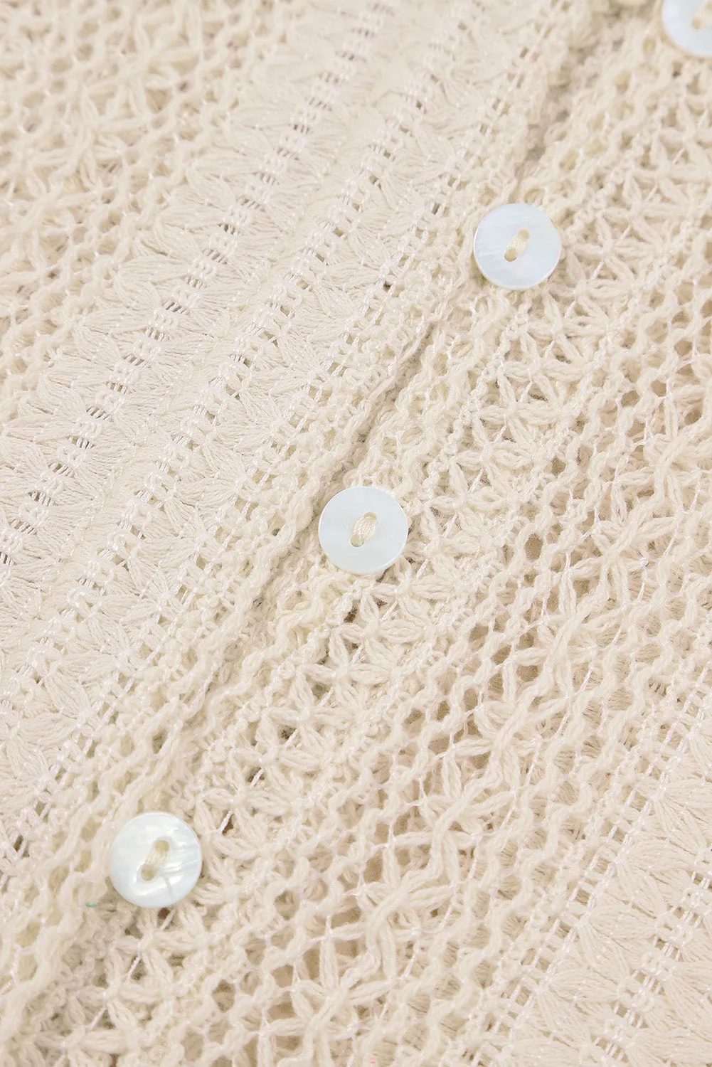 White Notch Neck Button Down Raglan Sleeve Crochet Top