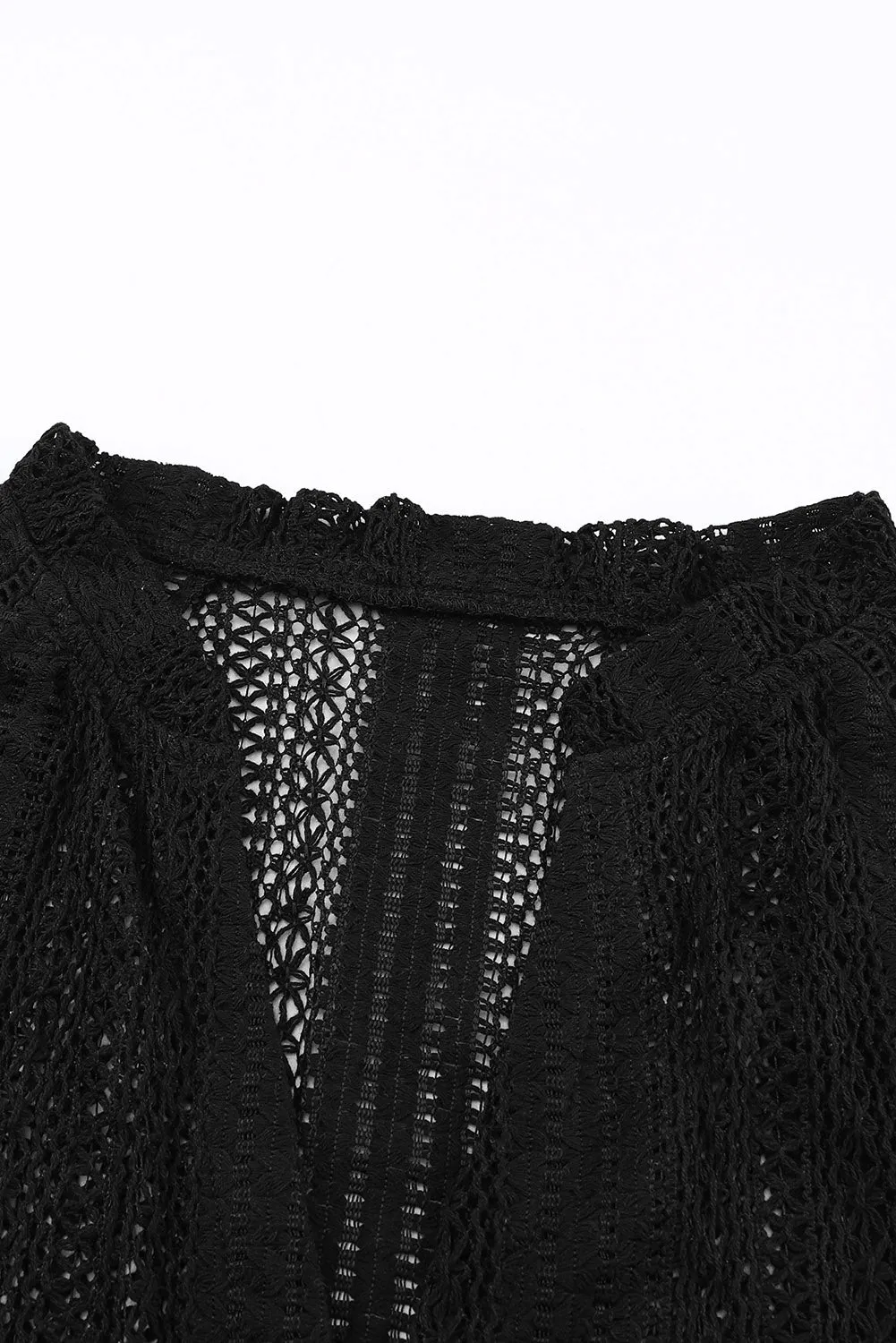 White Notch Neck Button Down Raglan Sleeve Crochet Top